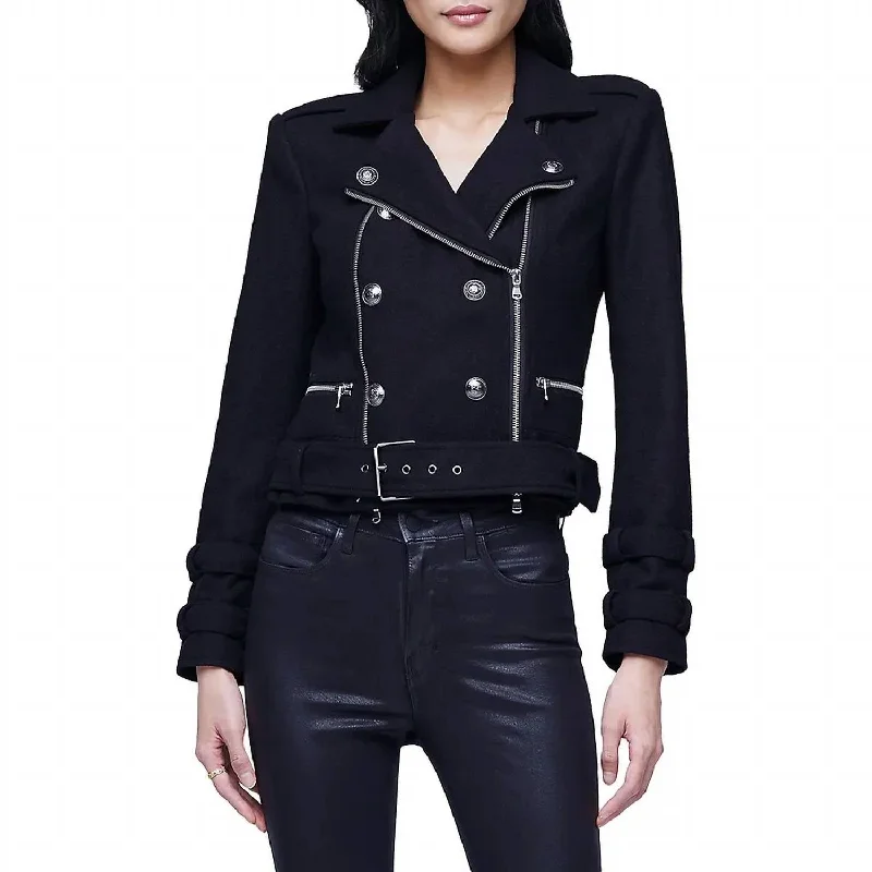 Billie Belted Leather Jacket In Black