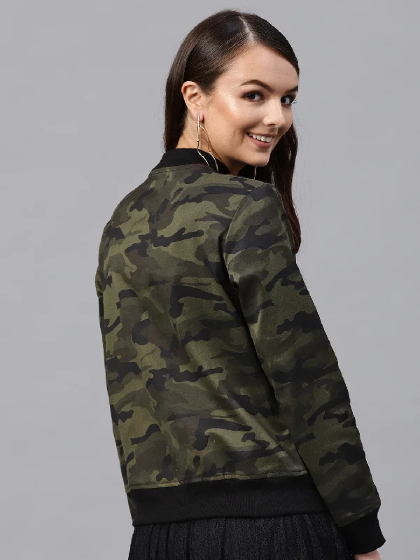 Camouflage Buttoned Bomber Jacket