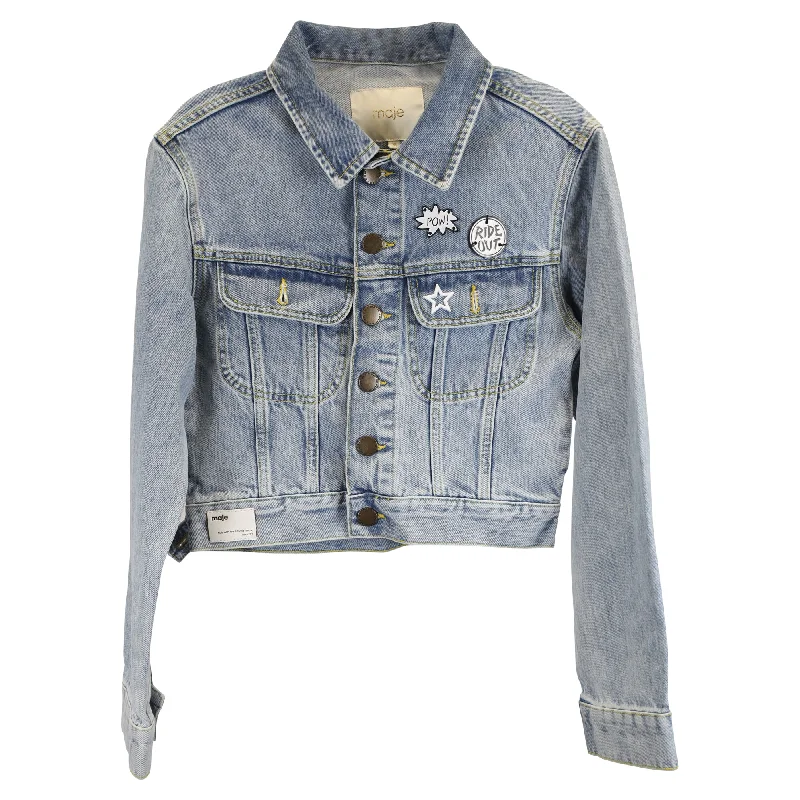 Denim Patch Detail Jacket in Blue Cotton Denim