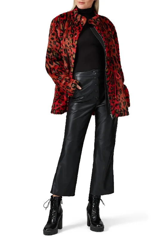 Faux Fur Anorak Coat In Red