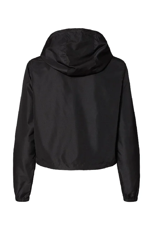 Independent Trading Co. Womens Water Resistant 1/4 Zip Crop Hooded Windbreaker Jacket - Black - NEW