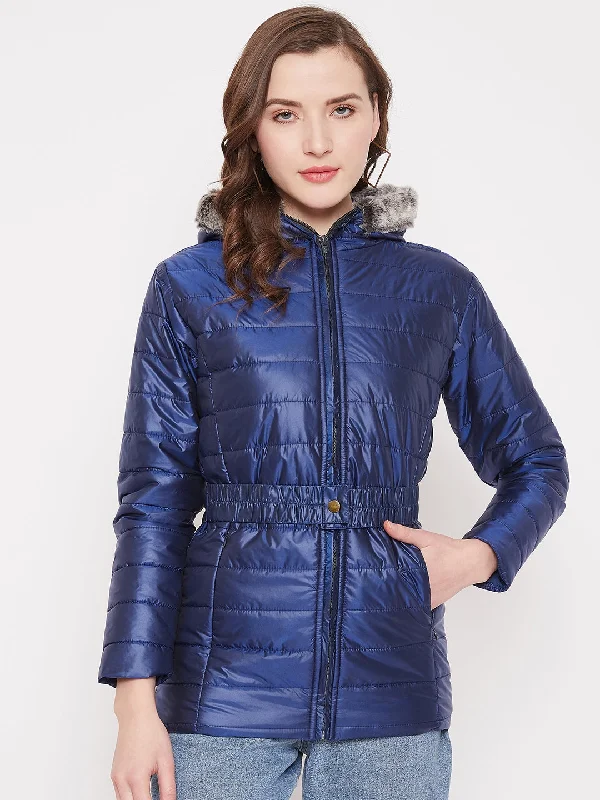 JUMP USA Womens Blue Hood Quilted Jacket