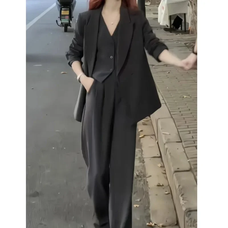 Korean Fashion Women Business Blazer 3 Pieces Set Elegant Casual Jackets Coat Sleeveless Vest and Pant Suit Female Clothes New