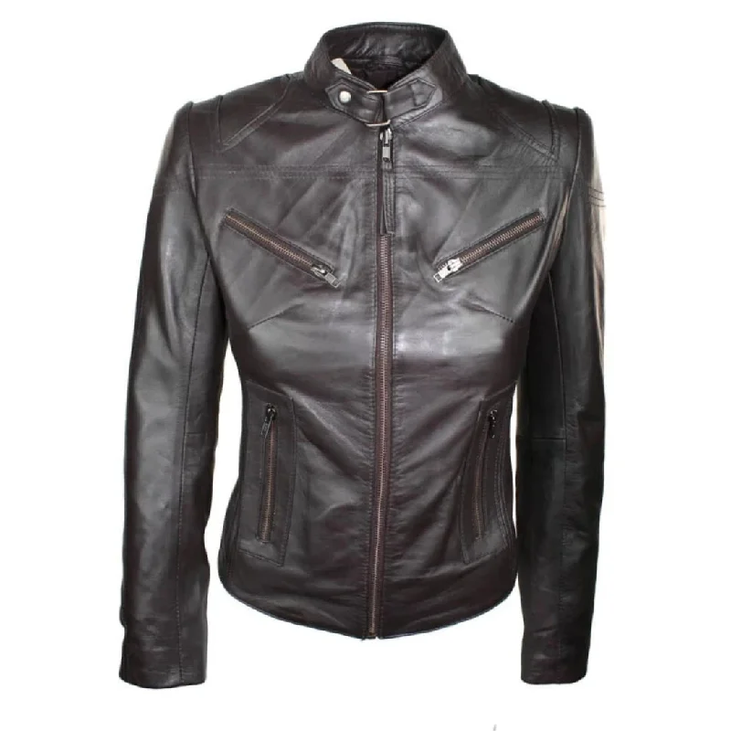 Women's Leather Fitted Biker Brown Jacket