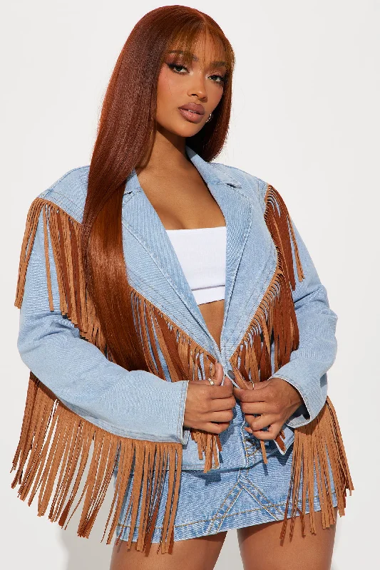 Love Out West Washed Fringe Jacket - Medium Wash