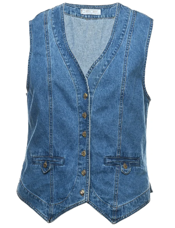 Medium Wash Denim Jacket Vest - L