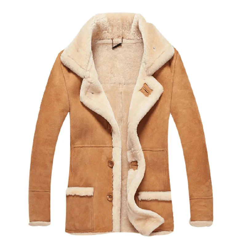 Light Brown Men's Suede Leather Bomber Jacket Coat