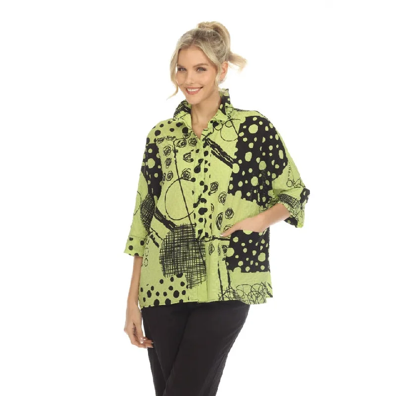 Moonlight Polka-Dot Swirl Blouse in Lime  - 3821-LM