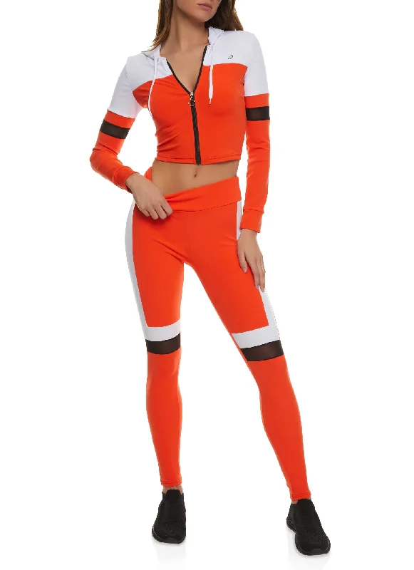 Color Blocked Mesh Detail Cropped Track Jacket