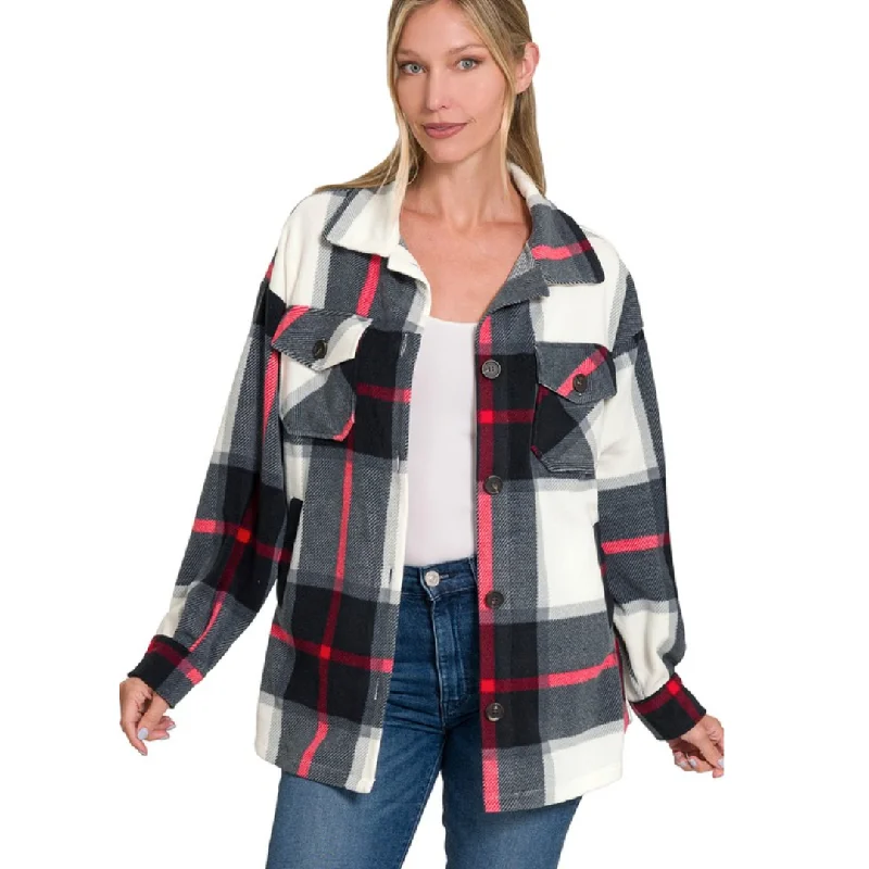 Oversized Plaid Fleece Shacket with Pockets