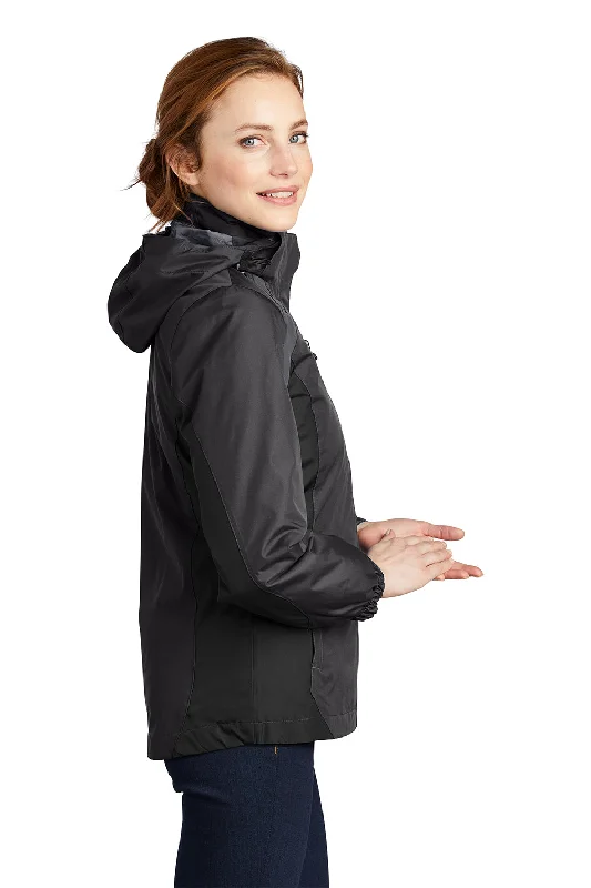 Port Authority Womens 3-in-1 Wind & Water Resistant Full Zip Hooded Jacket - Black/Magnet Grey