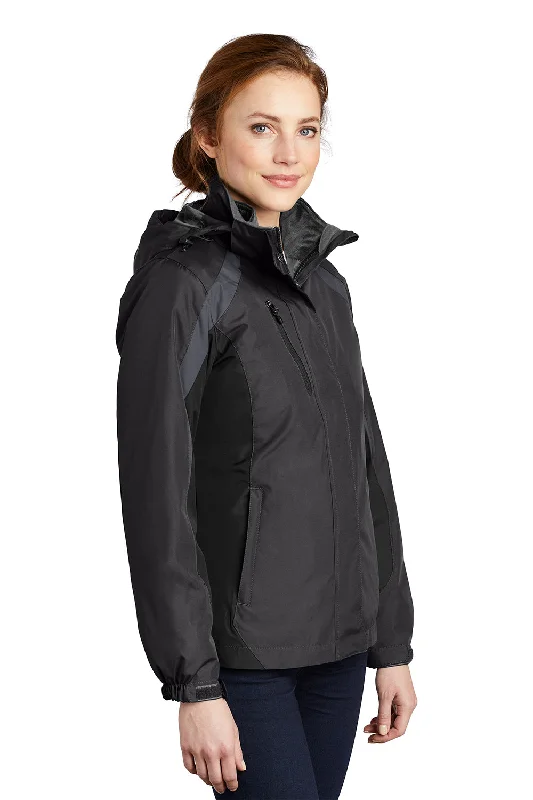 Port Authority Womens 3-in-1 Wind & Water Resistant Full Zip Hooded Jacket - Black/Magnet Grey