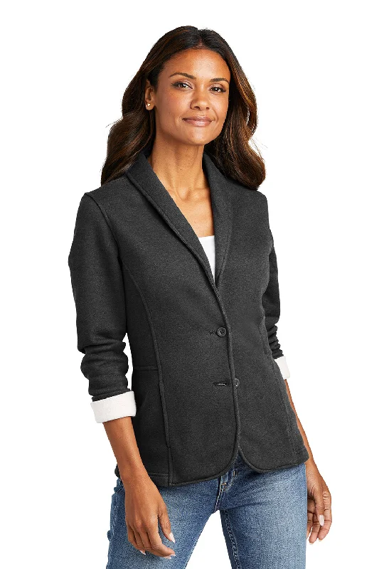 Port Authority Womens Button Down Fleece Blazer - Heather Dark Charcoal Grey