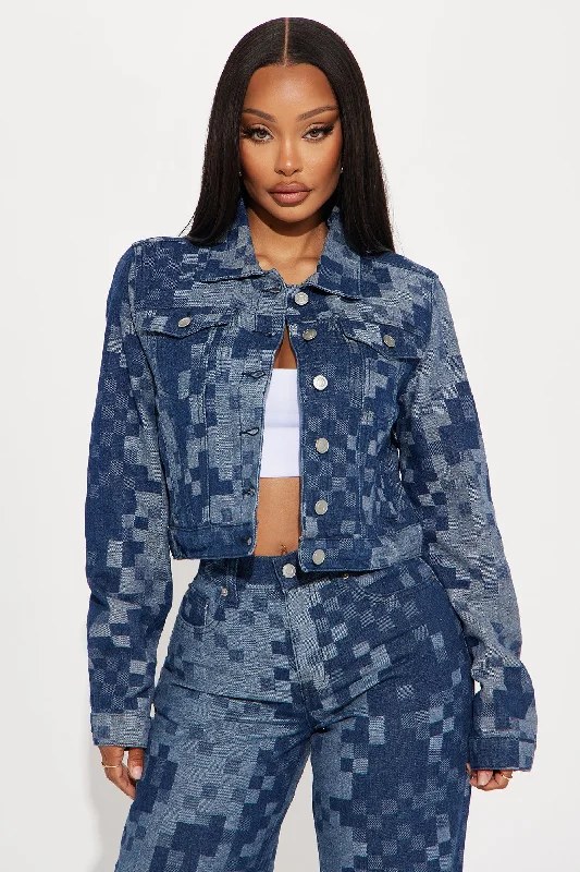 Presley Pixelated  Jacquard Denim Jacket - Dark Wash