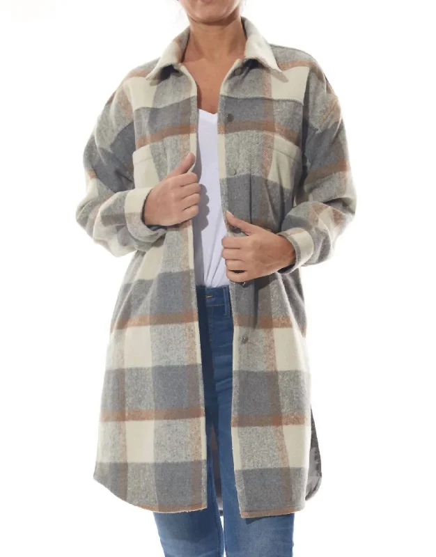 Side Slit Shacket In Sterling Plaid