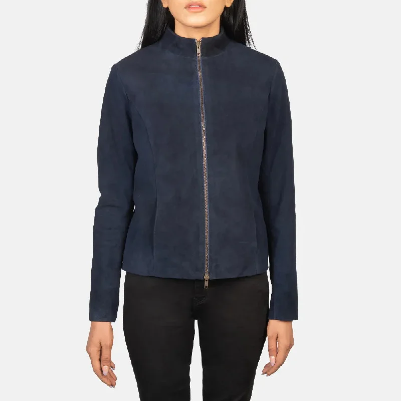 Suede Jacket Blue - Zipper with Dual Puller