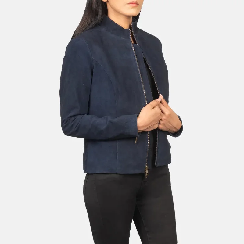 Suede Jacket Blue - Zipper with Dual Puller