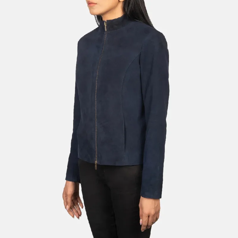 Suede Jacket Blue - Zipper with Dual Puller