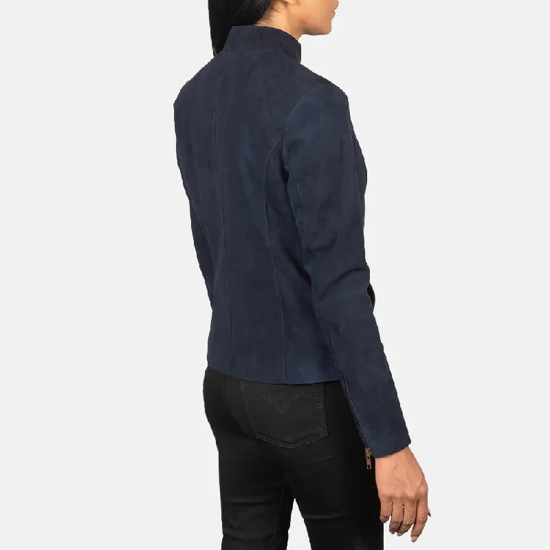 Suede Jacket Blue - Zipper with Dual Puller