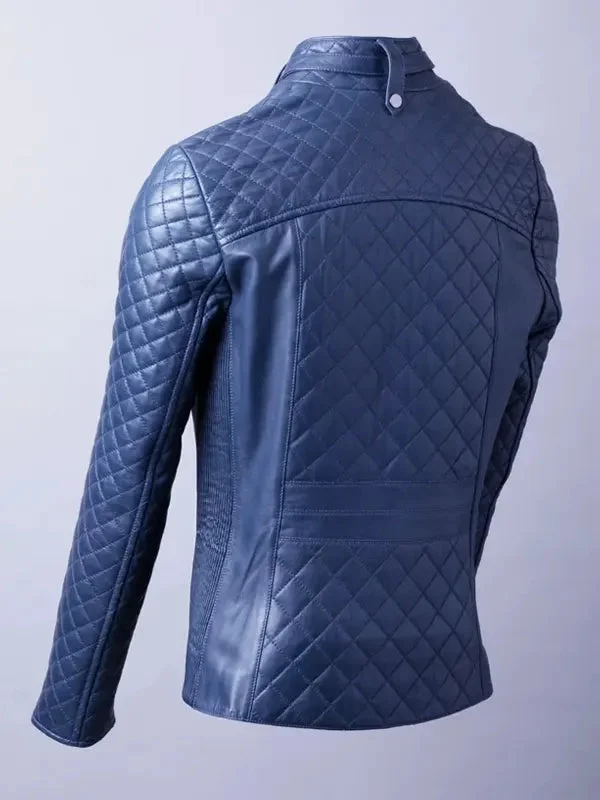 Women’s Stylish Blue Quilted Leather Jacket