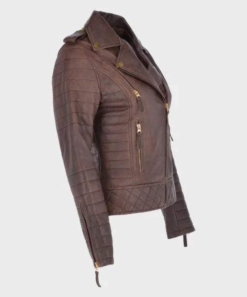 Womens Brown Distressed Biker Leather Jacket