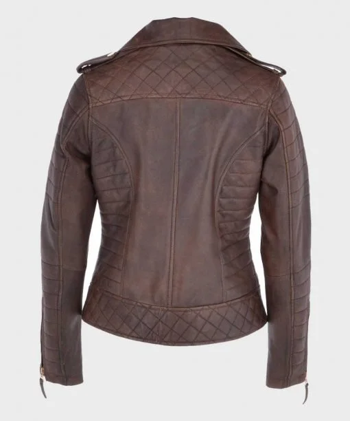 Womens Brown Distressed Biker Leather Jacket