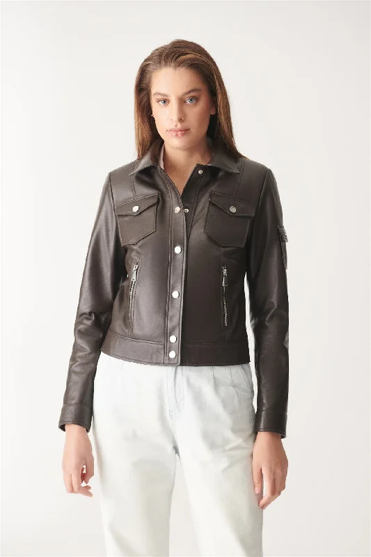 Womens Dark Brown Sports Biker Leather Jacket