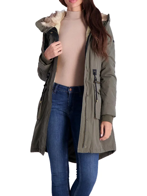 Womens Faux Fur Trim Cold Weather Anorak Jacket