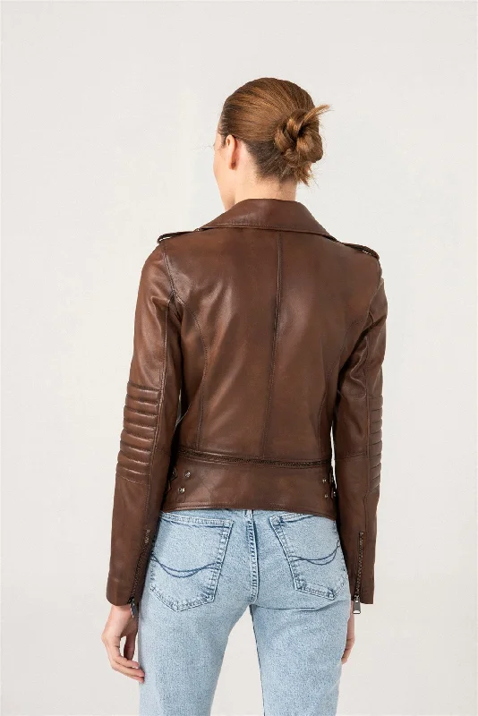 Womens Fitted Brown Biker Leather Jacket