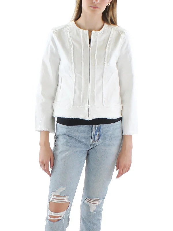 Womens Frayed Hem Long Sleeve Denim Jacket