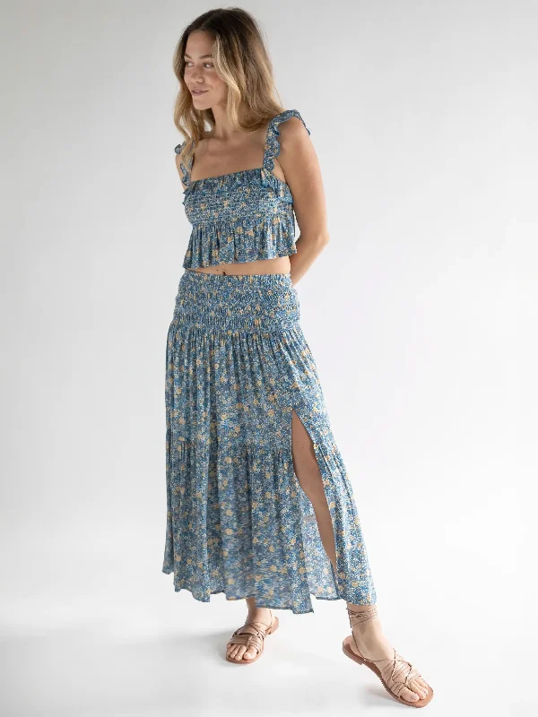 Angelina Midi Skirt - Blue Ditsy Floral