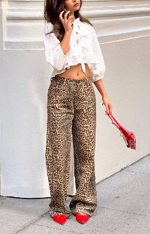 Brunet Leopard Print Straight Leg Jeans