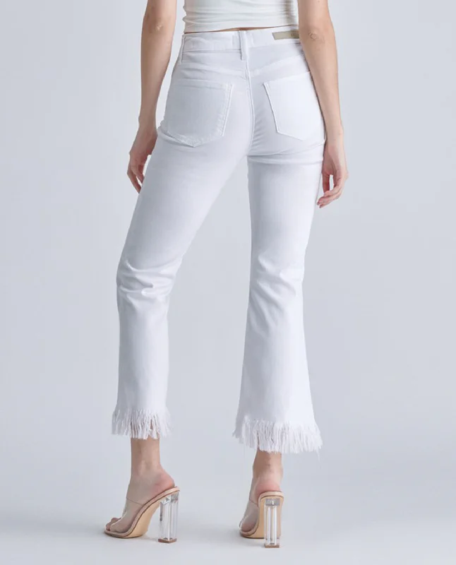 Cello High Rise Crop Flare Jean with Fringe Hem