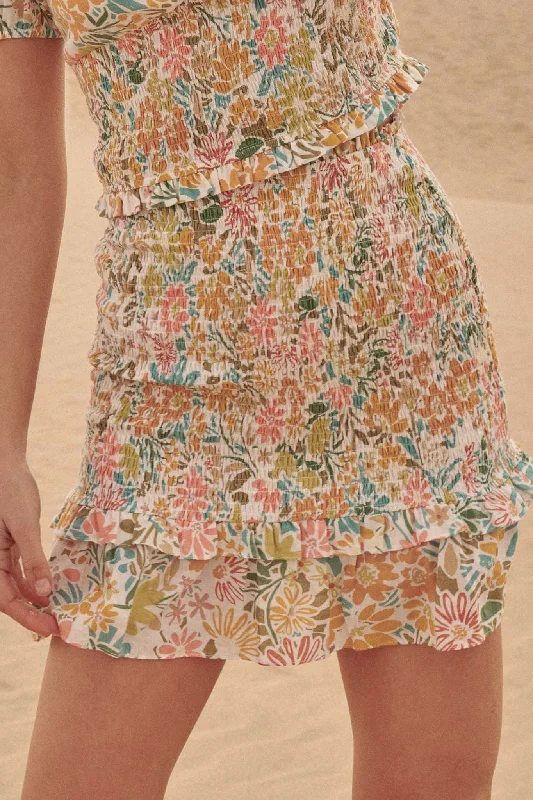 Joyful Blooms Smocked Floral Mini Skirt