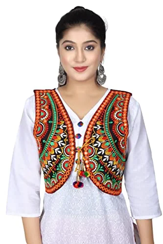 Shivam Fashion Cotton Embroidered Ethnic Jackets for Girls Women Ethnic Jackets for Office use, Every Festival and Occasion - Black (Size -Medium- Length-16, Chest (Burst)-38 Inch)