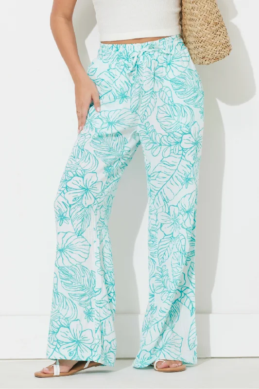 Teal Green Printed Gauze Pant