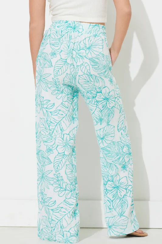 Teal Green Printed Gauze Pant